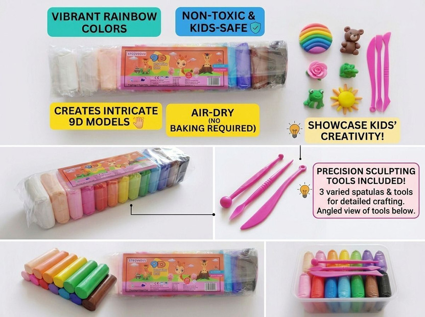 coycoyy DIY Air Dry 9D Modeling Clay with Sculpting Tools for Kids - Pack of 3 Combo Art Clay(250 g)