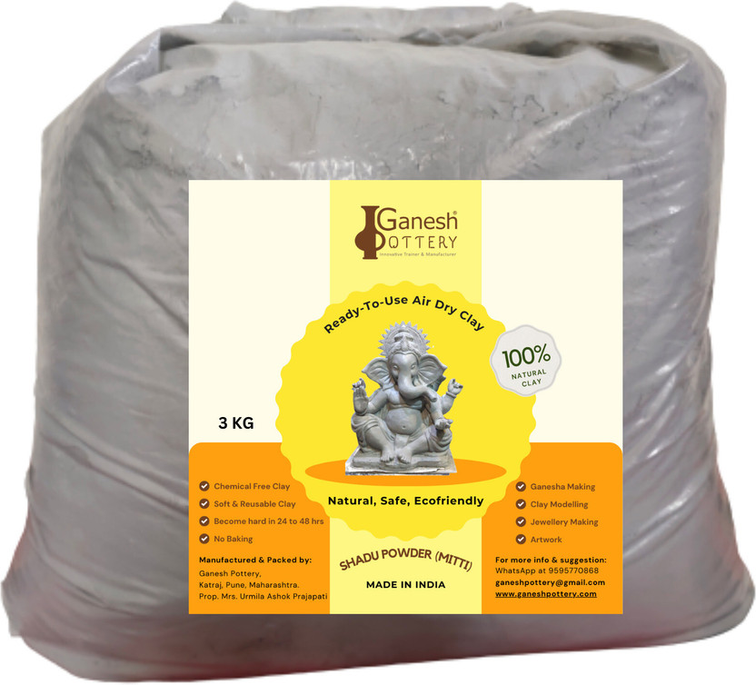 Ganesh Pottery Shadu Mati / Powder Best for Eco-friendly Ganesha Idol Making and Sculpting Art Clay(3 kg)