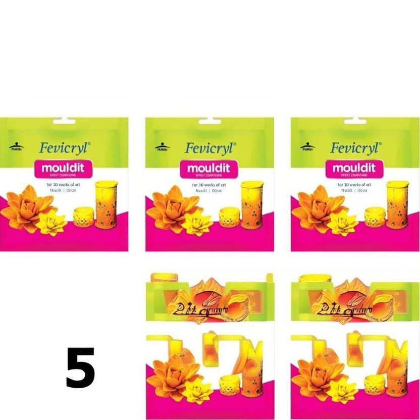 Fevicryl Mould IT Clay Set for Modelling and Sculpting | Quick Air Dry Clay PACK OF 5 Art Clay(50 g)