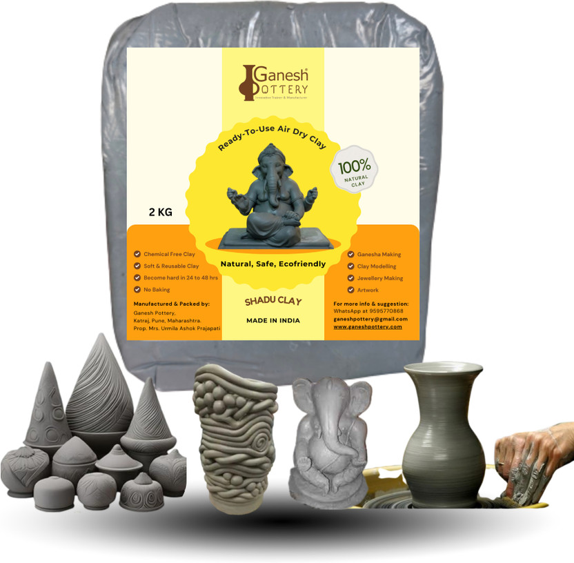 Ganesh Pottery Ready-to-use Shadu Mati Clay Dough Best for Eco-friendly Ganesha Idol Making and Sculpting Art Clay(2 kg)