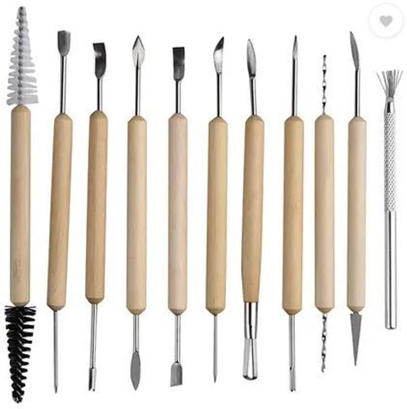 Ortan Set of 11 Wooden Clay Tools For Pottery, Soap/plaster/clay sculpting/carving