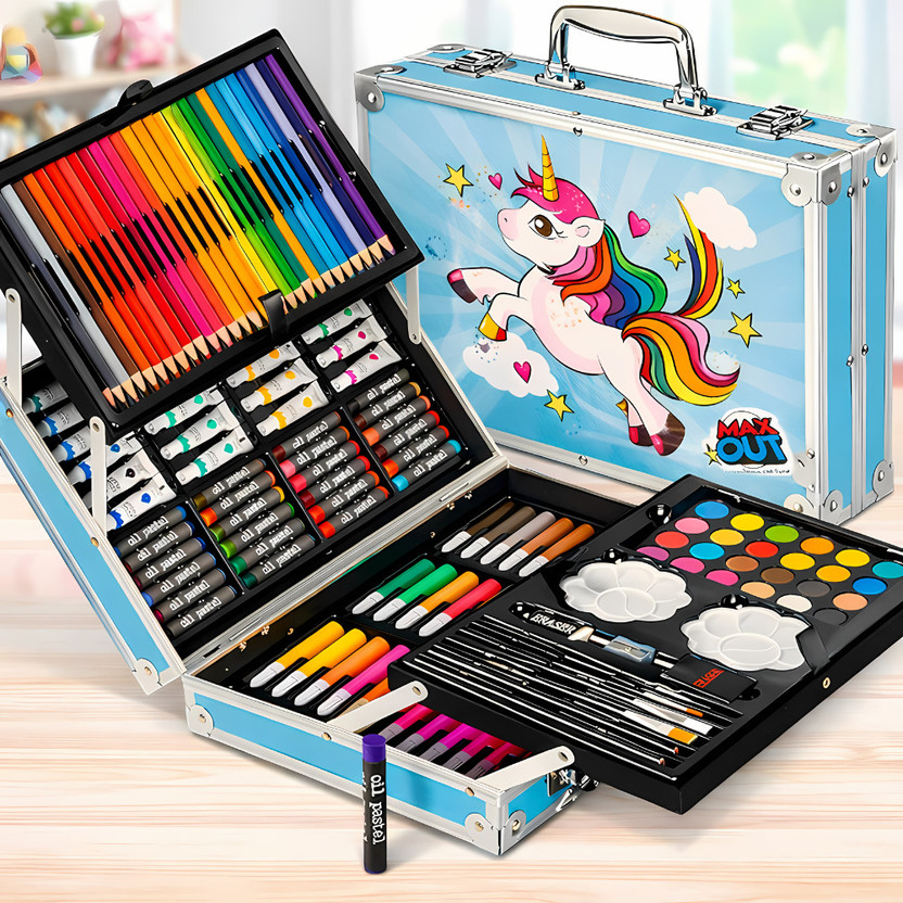 Chigy Chigy Wooh 145 Pieces Kids Art Kit Set in Aluminum Carry Case with Unicorn Design - Flipkart Deal