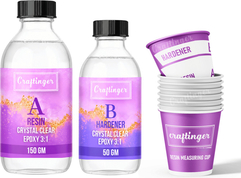 Craftinger 200 Gm Crystal Clear Epoxy Resin 3:1 with measuring cup