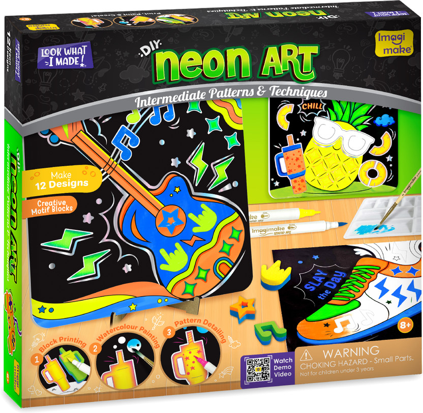 Imagimake DIY Neon Art Kit | Make 12 Paintings | Art & Craft Kit for Kids & Adults