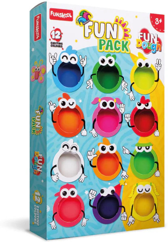 FUNSKOOL Fundough Fun Pack, 12 Multicolor tubs of Dough
