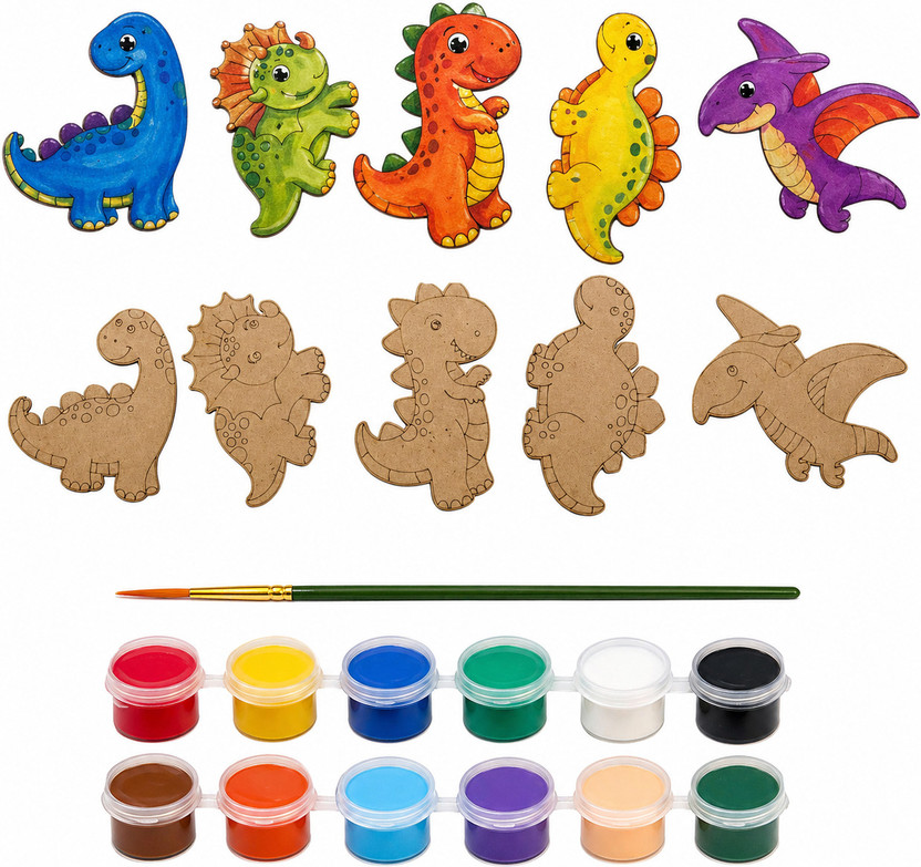 decordial MDF Wooden Dinosaur Fridge Magnet DIY Craft Material, Kids return gift