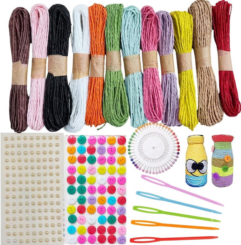 KHUSHA CREATIONS DIY Kit with Paper Twine,Needles,Stickers&Pins for Bottle Art,Wall Hanging Craft