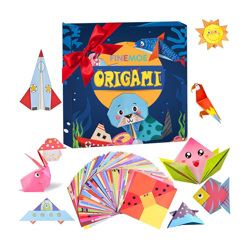 aerrowquick 108 Origami Paper with Instruction Book for Kids, Craft Paper Sheets