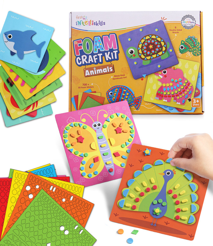 Intelliskills Animal Theme DIY Felt Foam Craft Kit Set for 3+ Years Kids, Best Birthday Gift