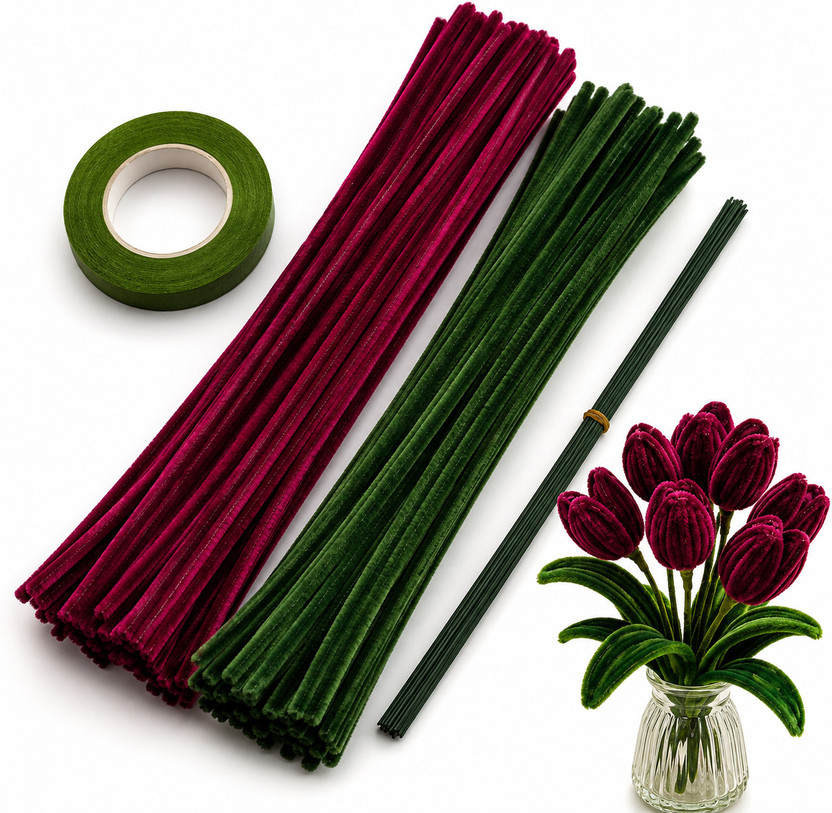 Adoere Adoere Pipe Cleaner Tulip Flower Making DIY Craft Kit with Floral Tape & Stem Wire - Flipkart Deal