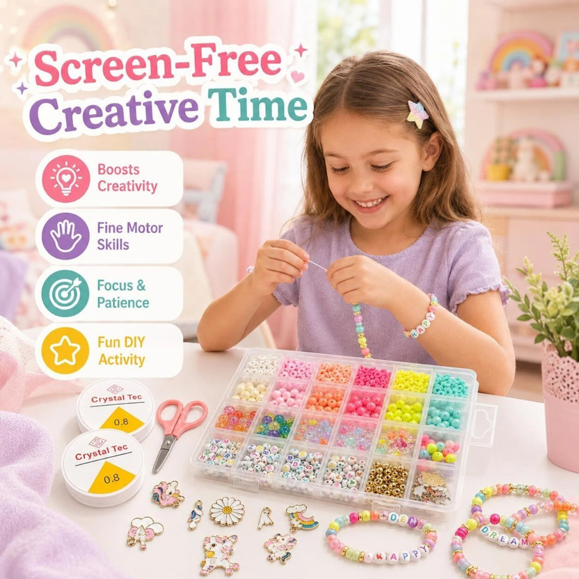 LEMONZZA FAB DIY Bracelet Making Kit for Kids, 1200+ Colorful Beads & Charms