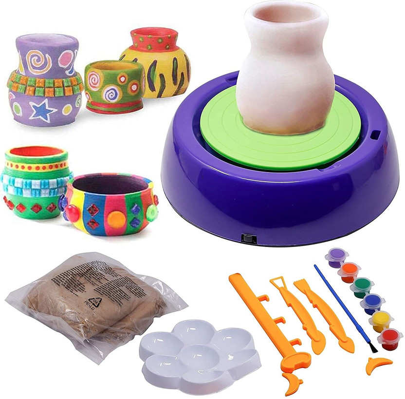 ADKD Clay Art Pottery Making Wheel Set with Paints & Tools for Kids