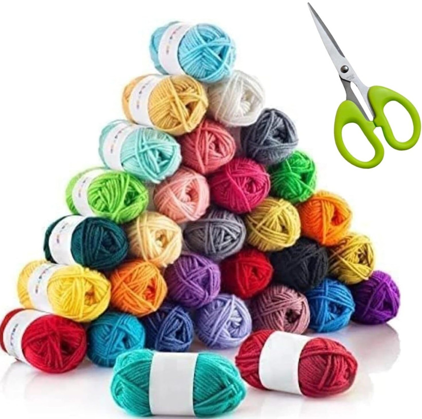 manrish Pack of 24 Multicolor Yarn Oon Balls with Scissors for Crochet, Knitting & DIY
