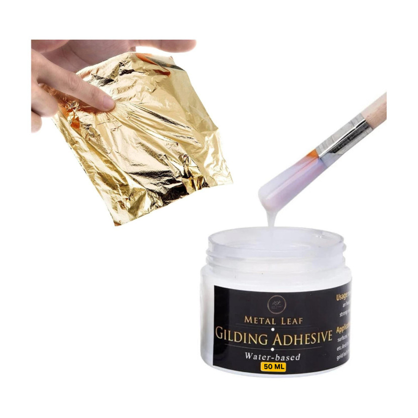 ask vark wala 8x8cm|100pc| Gold Foil Sheets + 50ml Adhesive Glue| for Arts Crafts Gilding Deco