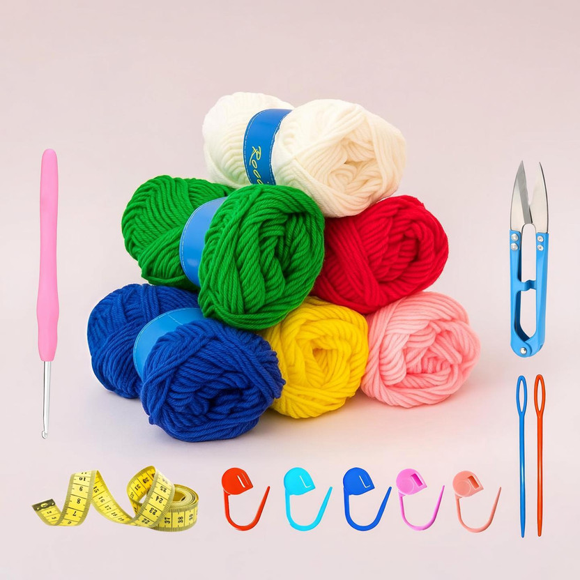 daily buy Knitting & Crochet Kit for DIY Craft (6 Yarn Balls + Tools)