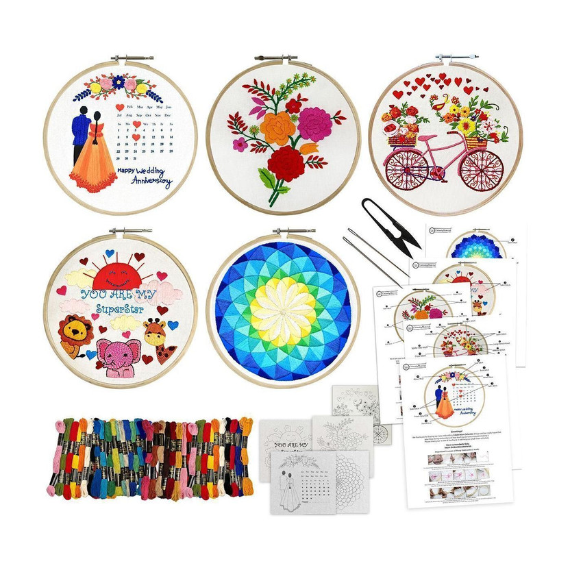 Embroiderymaterial Combo of 5 Embroidery Kit for Beginners and Adults Cross Stitch Embroidery Kit