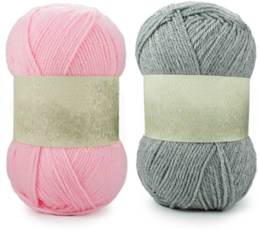 Waaome ® Pink And Grey Wool 200 Gram 100x2 Hand Knitting Art Craft Soft Yarn(WA102)