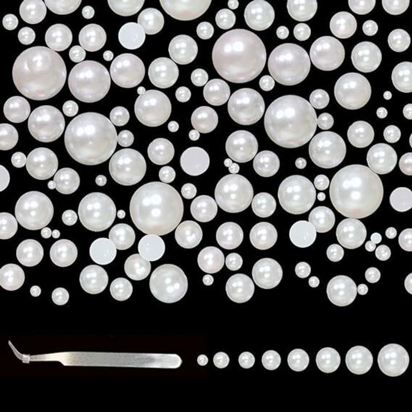 DIY Craft 130, Mixed Unassorted Flat Back Pearls Half Pearl Bead Flatback Plastic Craft