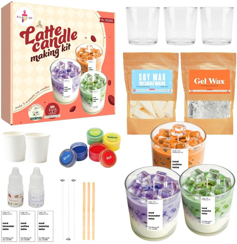 Kalakaram Latte Candle Making Kit | Make 3 Scented Soy Wax Candles with Premium Fragrances