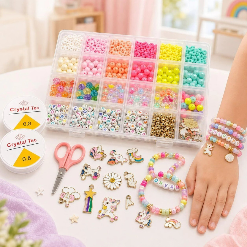 LEMONZZA FAB Bracelet Making Set, Clay Beads Kit, Macaron Color Beads for Bracelet for Kids