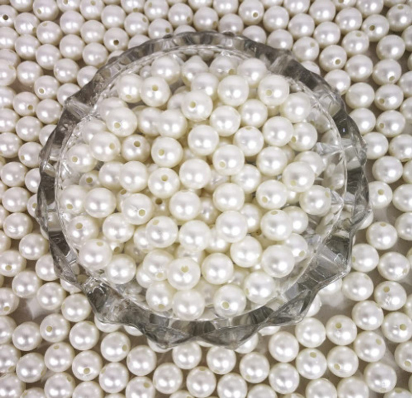 ASenterprises (Pack of 100 Gm) 10mm White Moti Ball Pearl Bead DIY Craft Decoration Material
