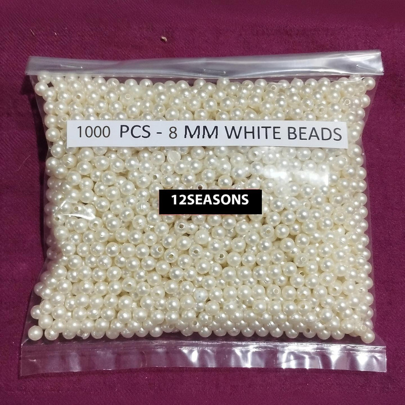12SEASONS 8 MM WHITE PEARL PLASTIC BEADS FOR EMBRIODERY JWELLERY CRAFT 1000PCS