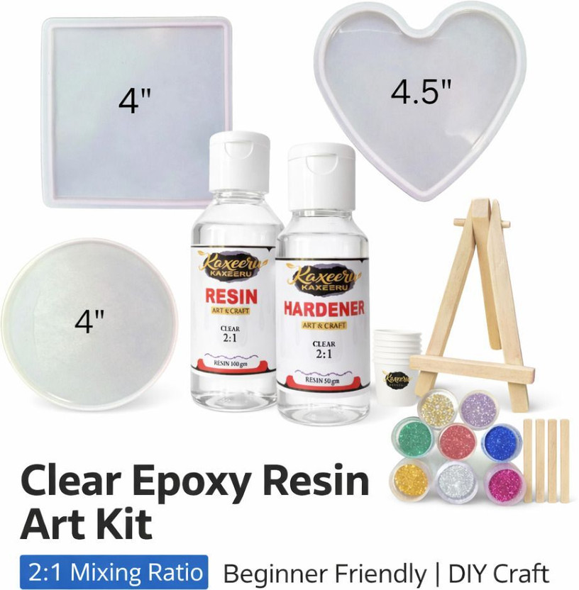 KAXEERU Resin Craft Beginner Kit with Moulds & Glitter