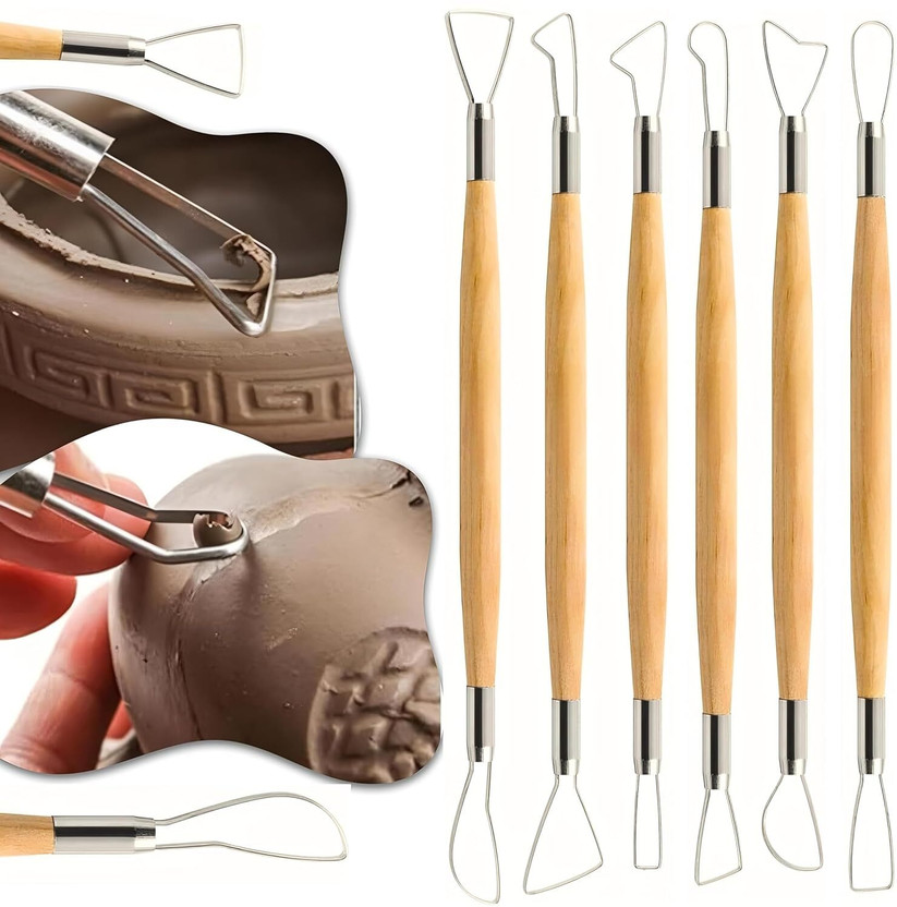 CLAPONE 6 Pcs Clay Sculpting Tools Set Wooden Handle Pottery Carving Kit Set
