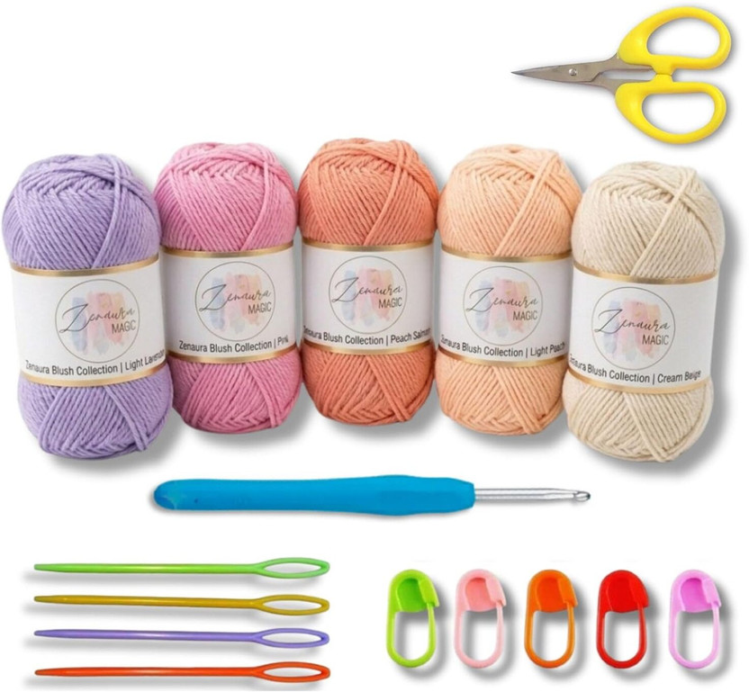 Zenaura Magic Crochet Kit for Beginners, All-in-One Crochet Kit with Wool Yarn | DIY Kit