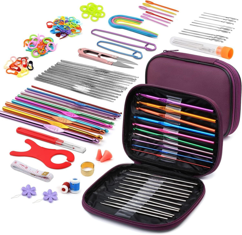 Shivom 110 Pcs Crochet Hook Set with Yarn Knitting Needles Sewing Kit Tools Full Set Knitting Pin(Pack of 9)