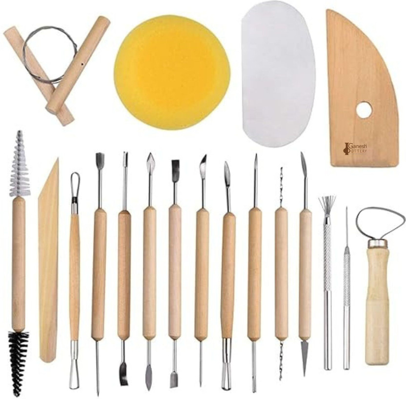 Ganesh Pottery Professional Pottery Tools Kit 19 Pieces for Ceramic, Clay Sculpting, Shaping