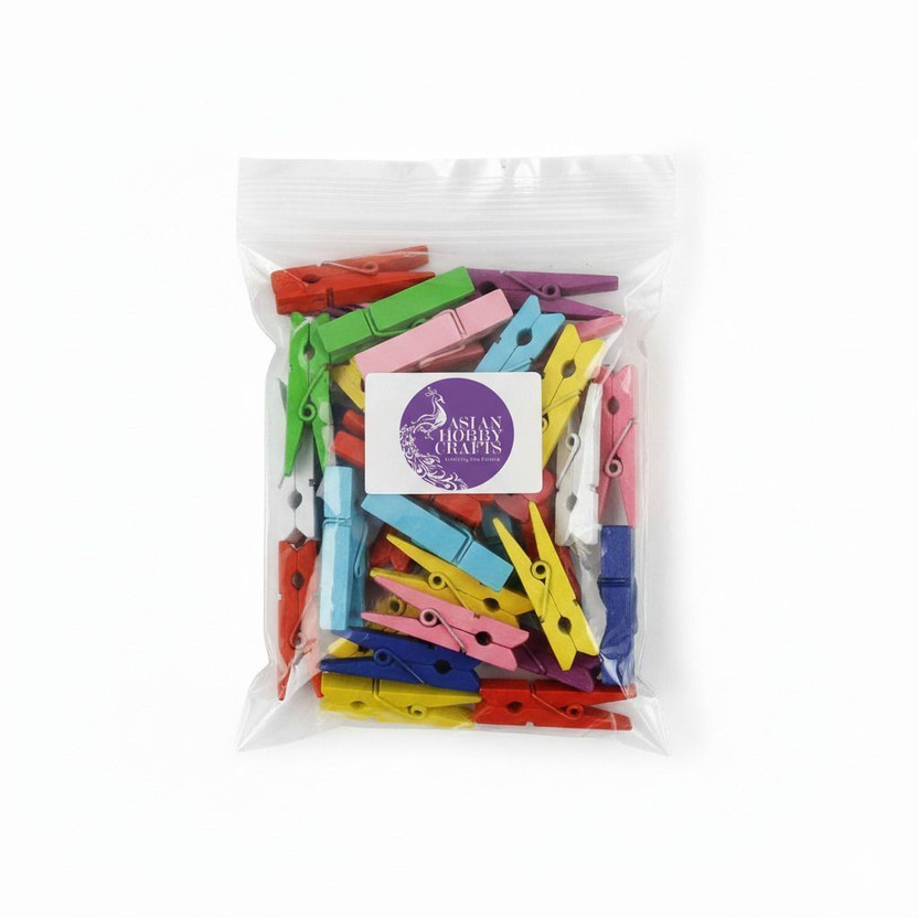 ASIAN HOBBY CRAFTS Mini Color Wooden Clips Pack of 50 Pieces 1.5 Inch Multicolored,