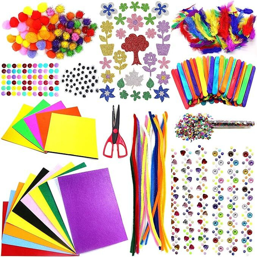 manrish DIY Art Craft Kit for Kids/Pompoms Pipe CleanersStickerEyes Paper Party Supplies