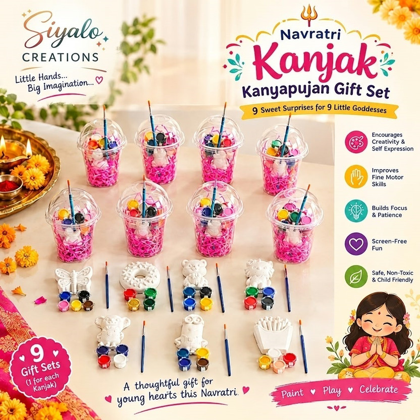 Siyalo Siyalo creations Navratri Kanjak Kanya Return Gift DIY Painting Art Craft Kit for Kids Pack of 9 - Flipkart Deal