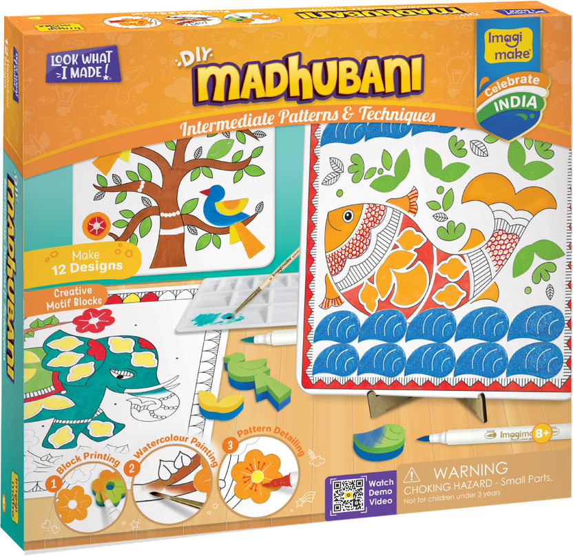 Imagimake DIY Madhubani Art Kit | Craft Activitiy for Kids 8+ | Create 12 Elegant Artworks