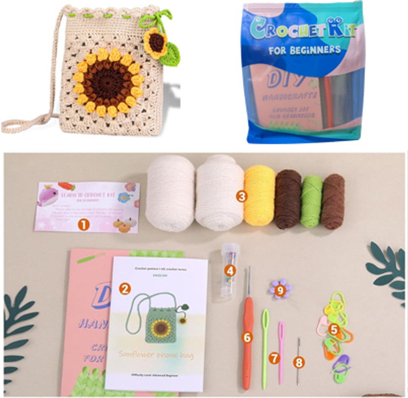 ELQORAX Crochet Kit for Beginners | Phonebag Starter Kit with Yarns, Hook & Tutorials
