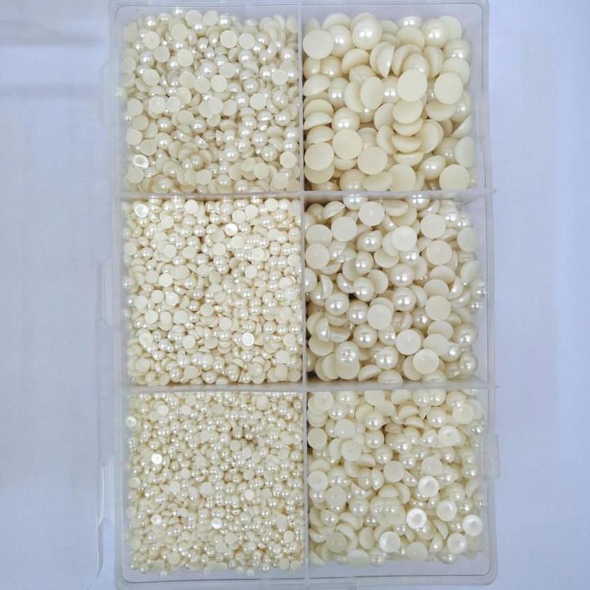 Atifa 4MM TO 12MM OFF-WHITE HALF ROUND PEARL BEADS FOR CRAFT[TOTAL 3400 PCS]