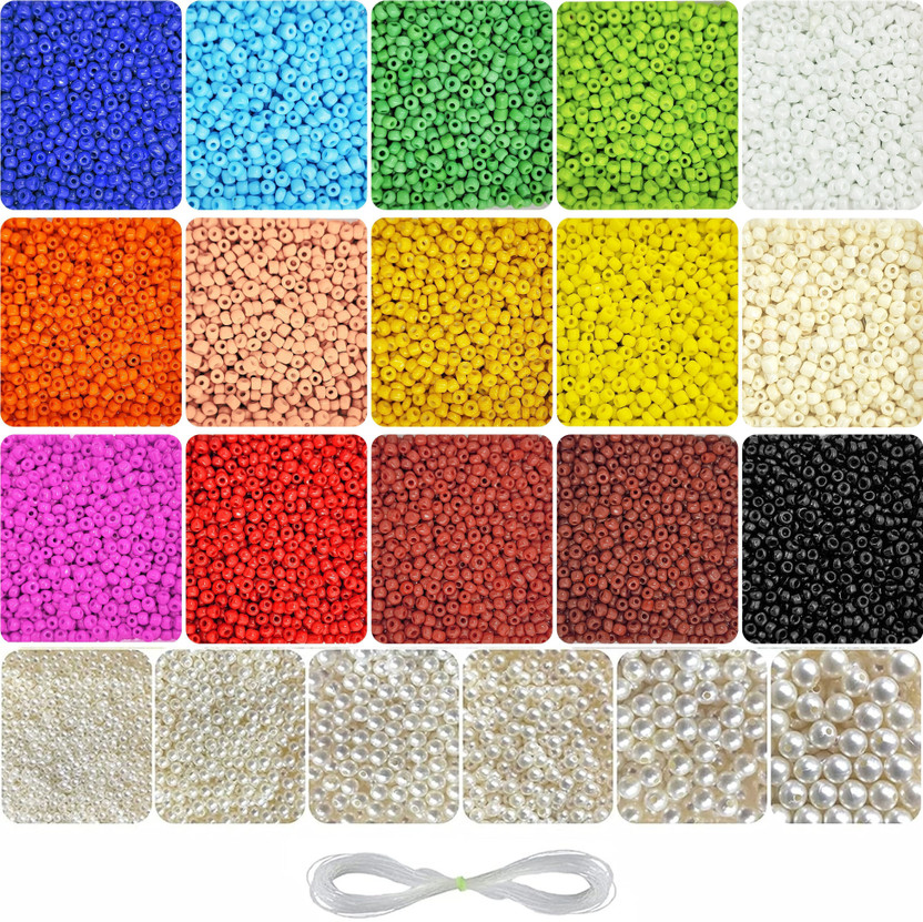 INDIKONB 24 in 1 Beads for Jewellery Making Materials and Pearl Moti Beads for Earring , Necklace , Bracelet Jewelry Making Set for Girls and Women ( includes Round Opaque Neon Small 11/0 2 mm Multicolor