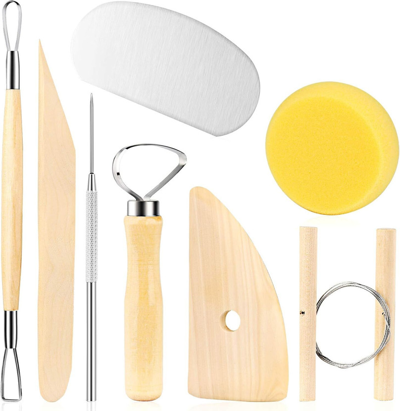 THR3E STROKES 8 - Piece Wooden Pottery Clay Wax Tool Kit Carving Sculpting Modeling Tool Set