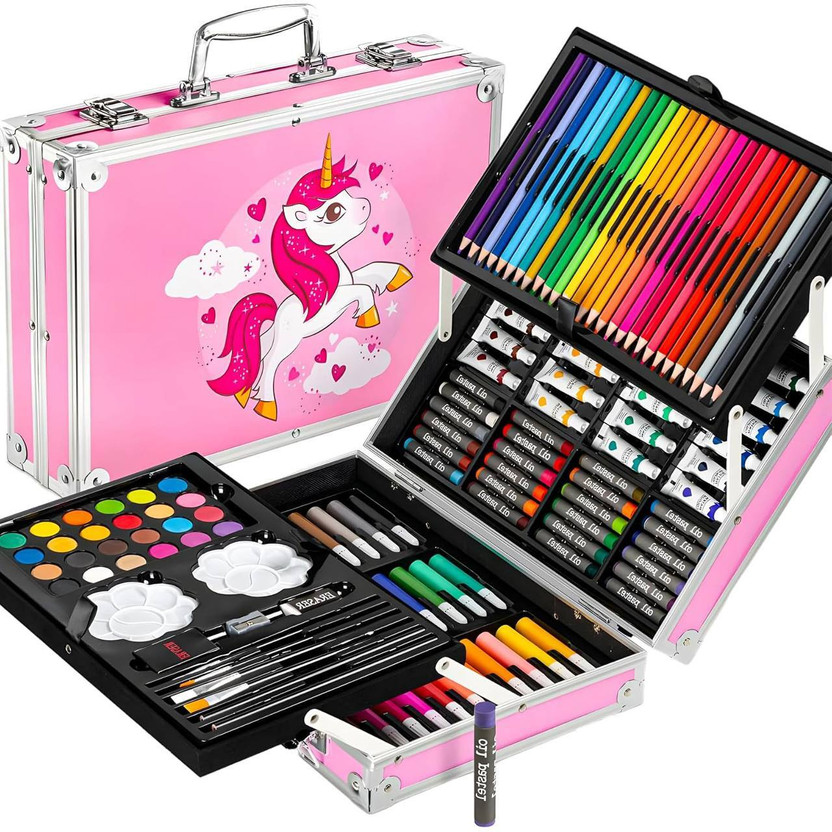Suvaniq 145 Pcs Deluxe Art Set Kit with Crayons, Oil Pastels, Pencils & Brushes