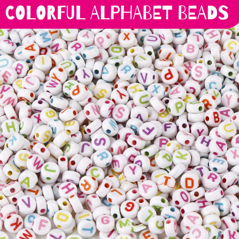 Qroof Acrylic Round Alphabet Beads,DIY Bracelet Necklace Letter Beads