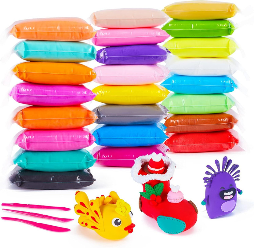 ASUNFISH Modeling Clay, 24 Colors with Sculpting Tools, Non-Toxic Self Drying Soft Clay