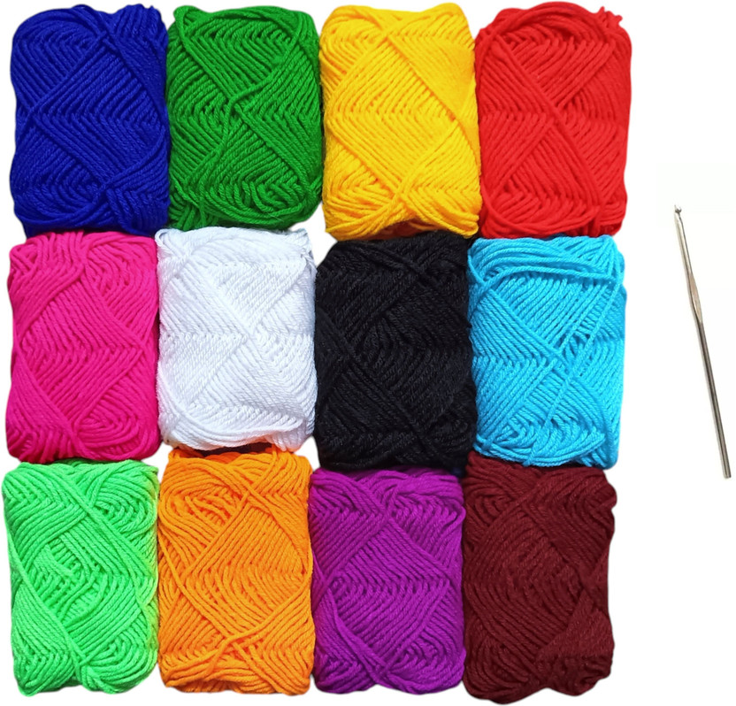 Clezaro 12 Pcs Mix Colors Wool Ball with 1 Pcs Stainless steel Crochet Hook (Kurusiya)