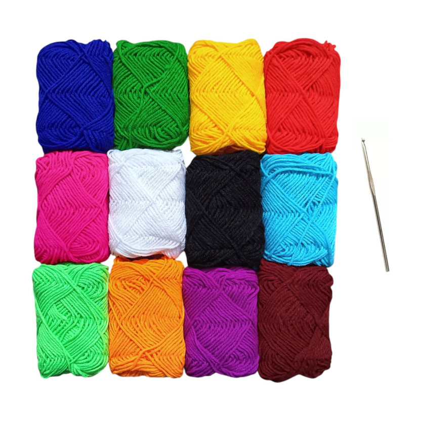 Clezaro 12 Pcs Mix Colors Wool Ball with 1 Pcs Stainless steel Crochet Hook (Kurusiya)