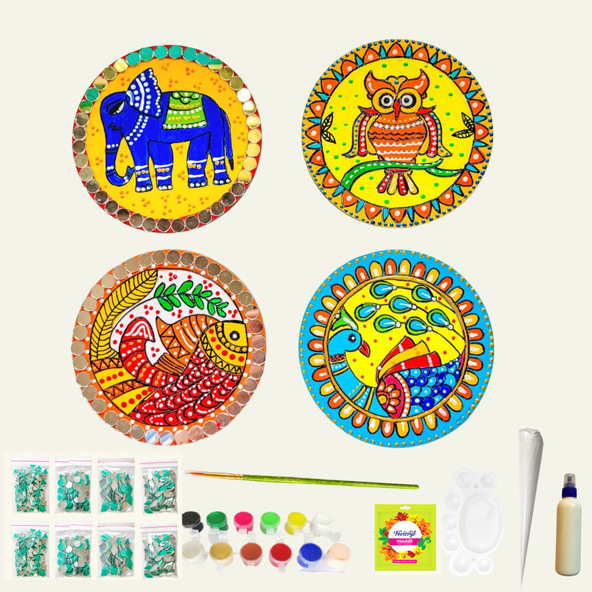 decordial madhubani lippan art and craft DIY kit for kids kit with accessory colour