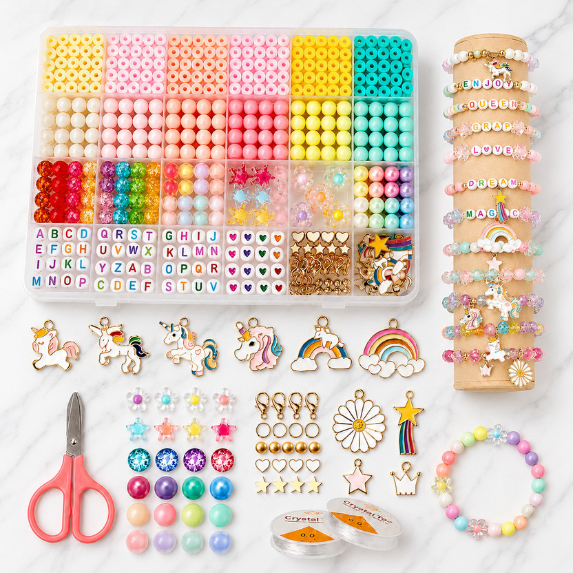 Vervita Bracelet Making Kit with Letter Beads, Charms & Elastic Thread | DIY Craft Kit