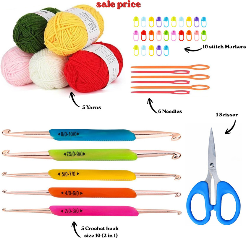 BJIK Set 5 Size(10) Soft Plastic Handle Aluminum Crochet Hook Knit Needle