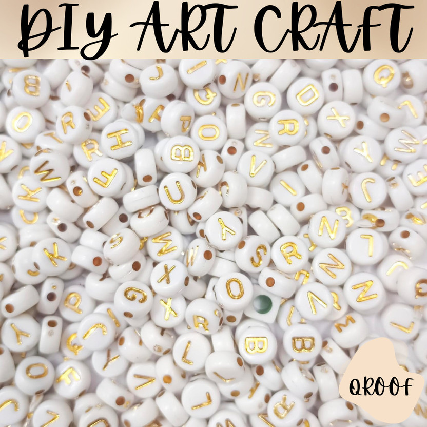 Qroof Round Golden Colors Acrylic Alphabet Beads,DIY Bracelet Necklace Letter Beads