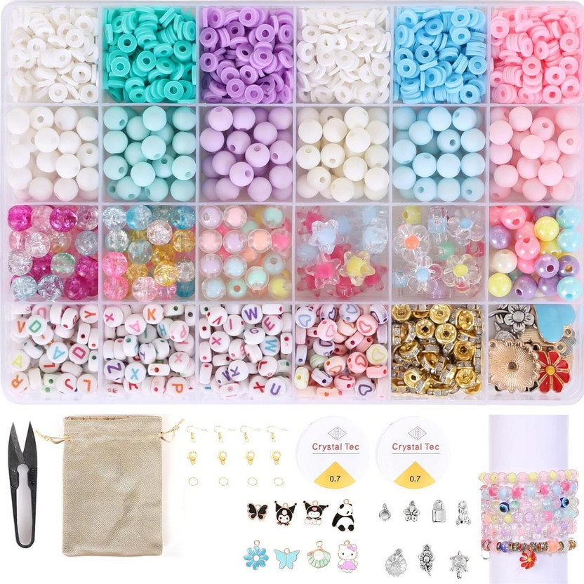 ambitieux DIY 1000+ Clay with 8mm matt and double shade Bracelet Making Kit with 8 charms