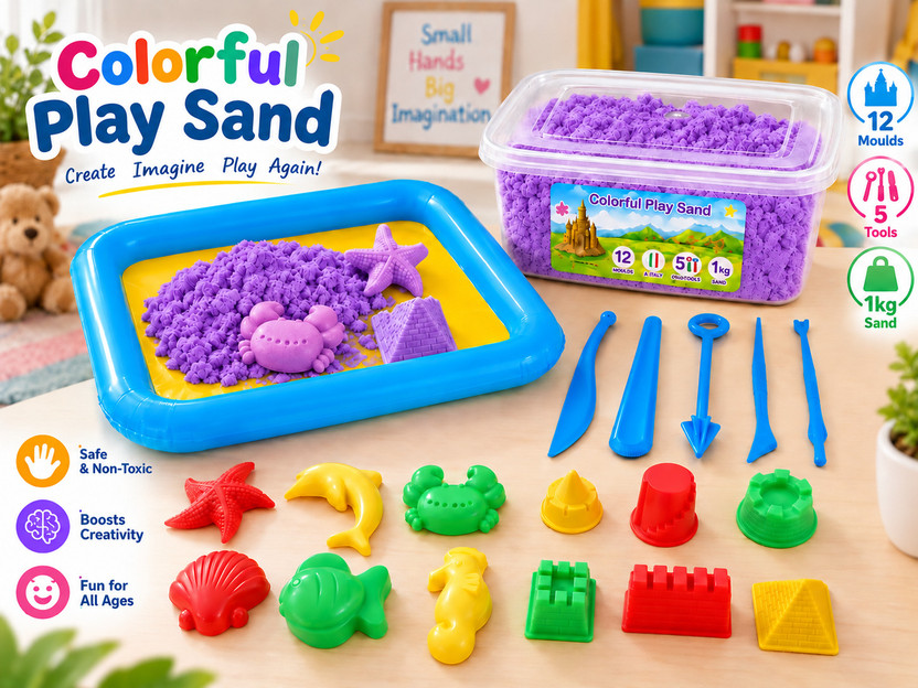SKYZIART SKYZIART Colorful Play Modeling Sand Kit For Kids 1 kg with Inflatable Tray Molds-Purple - Flipkart Deal